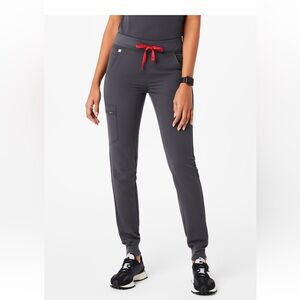 FIGS Zamora Jogger Scrub Pants Women’s XXL Charcoal Gray Red Drawstring